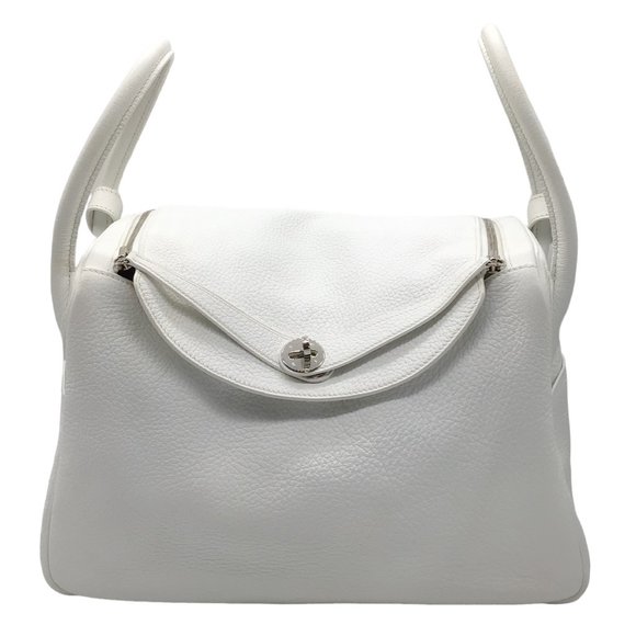 HERMES WHITE 2007 TOGO LEATHER LINDY HANDBAG - Picture 1 of 12